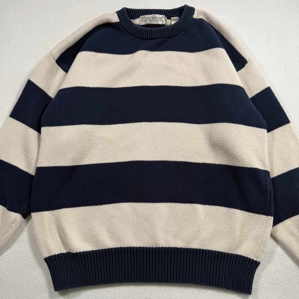 Vintage John Ashford striped oversized knit cotton crewneck sweater size large - Picture 2 of 10